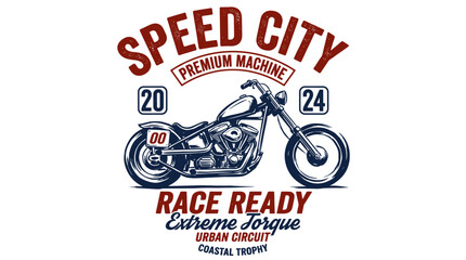 Speed city motorcycle design. Vintage custom bike print. Retro racing t shirt artwork. © panji