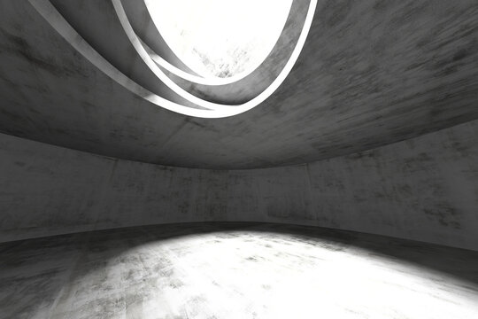 Concrete interior space with circular skylight and curved ceiling for architecture background and exhibition design .3d render