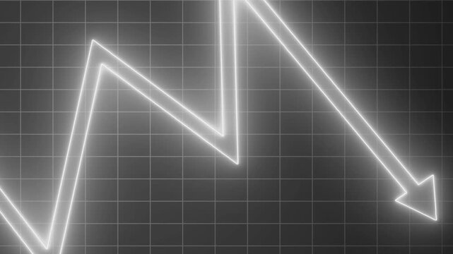Glowing neon zigzag arrow background rising then dipping animation
