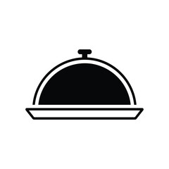 Fototapeta premium Black and white serving tray icon for hotel service, covered dish cloche symbol for room service and hospitality dining for travel lodging and hospitality design