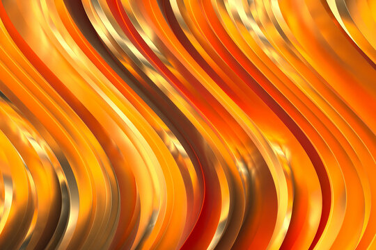 Abstract golden wavy metallic background with flowing ribbons for luxury design wallpaper and decorative surface for advertising and poster use .3d render