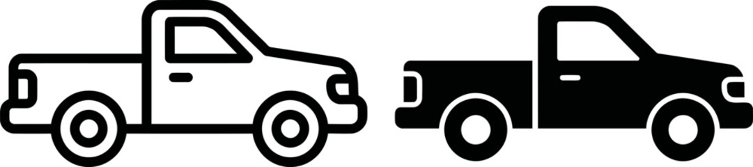 Line art and silhouette icons of pickup trucks © VectoLover