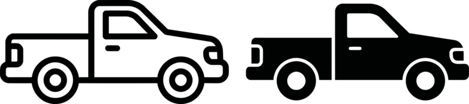 Line art and silhouette icons of pickup trucks