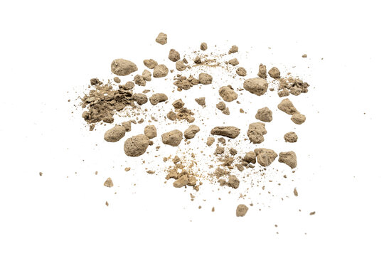 Beige powder and small rough chunks scattered on a Transparent background, isolated like dirt, clay, or crushed mineral for texture, industry, construction, or natural material concepts.