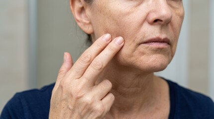 Fototapeta premium Close-up of mature woman's face showing skin texture and wrinkles