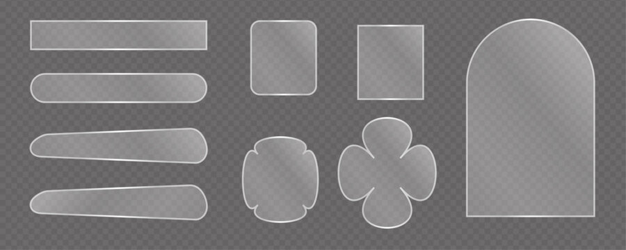 Transparent Frosted Glass Geometric Shape Set Isolated on Transparent Background. 