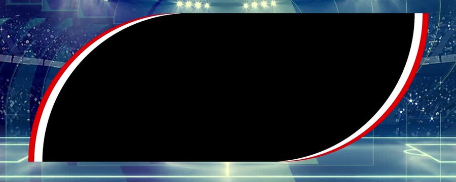 Futuristic Football Stadium Spotlight with Frame Flash Lights and Blue Sports Arena Background. Powerful spotlights, camera flashes and sparkling light effects.