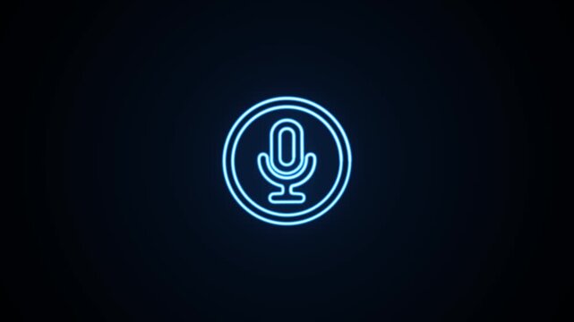 Blue neon microphone icon button