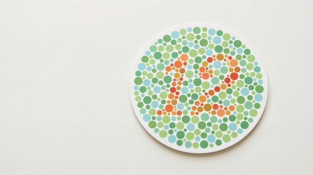 Circular Ishihara color blindness test plate with the number twelve. Medical vision diagnostic chart on a white background. Copy space for text