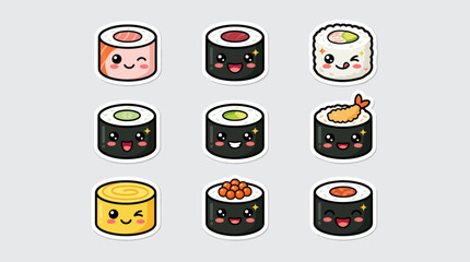 Cute kawaii sushi illustrations collection © Moples