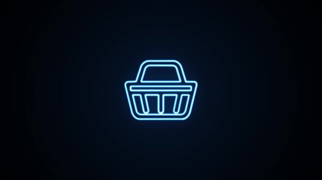 Blue neon shopping basket icon