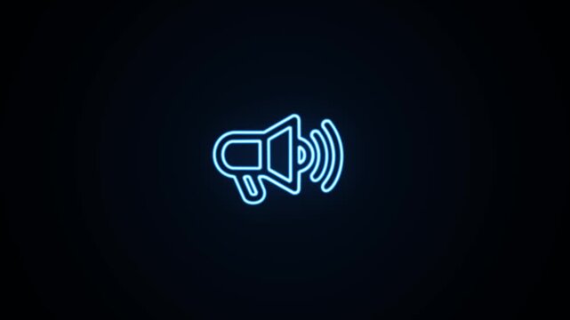 Blue neon megaphone with sound waves