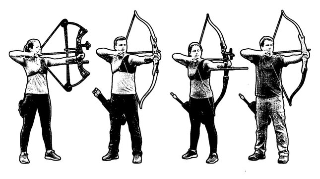 This image shows skilled archers practicing their marksmanship with bows, emphasizing the blend of focus, technique, and athleticism in the sport of archery.