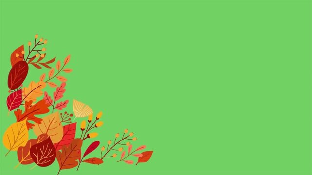Autumn leaves decorative frame on green screen background, colorful fall foliage border animation, seasonal nature design overlay template in 4k video