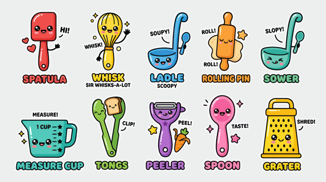 Cute kitchen utensil characters