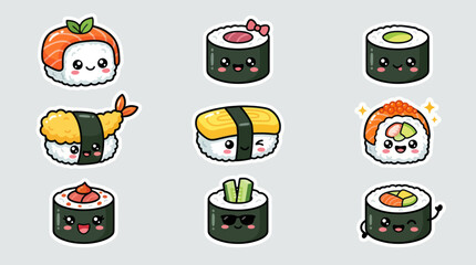 Cute kawaii sushi characters set © Mocil