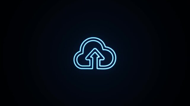 Blue neon cloud upload icon