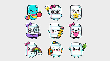 Obraz premium Cute stationery characters with school supplies