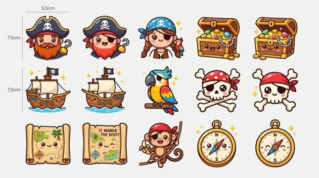 Cute pirate themed vector illustrations