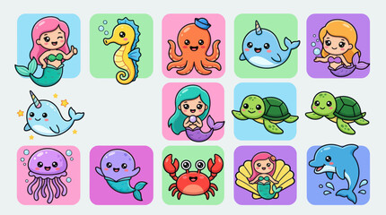 Cute sea creatures and mermaids collection © Golden