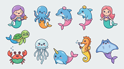 Cute sea creatures and mermaids collection © Golden