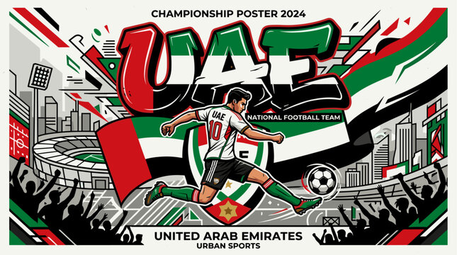 United Arab Emirates National Football Team Sports Poster Vector Illustration