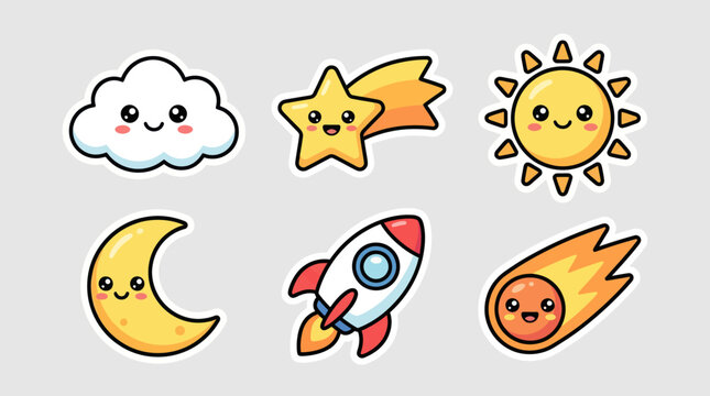 Cute space and weather icons