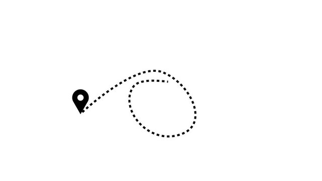 Map pin with dotted curved route animation