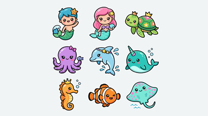 Cute underwater creatures cartoon collection © Stone