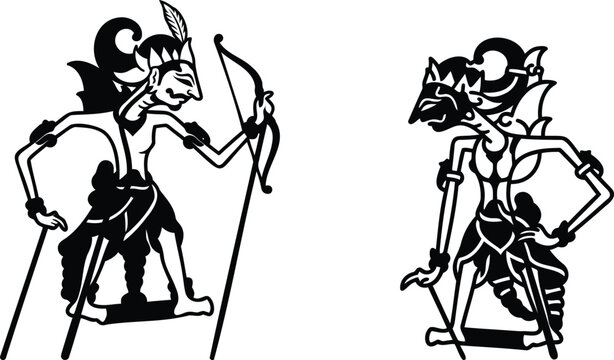 Two traditional indonesian wayang kulit shadow puppets