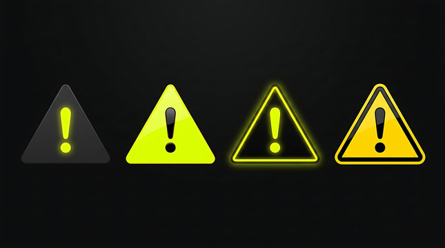 Triple yellow warning sign icons with dark shadow