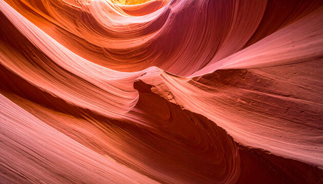 A mesmerizing and close-up perspective of the naturally sculpted sandstone walls within Antelope Canyon, highlighting the intricate wavy patterns, warm orange hues, and soft light reflections.