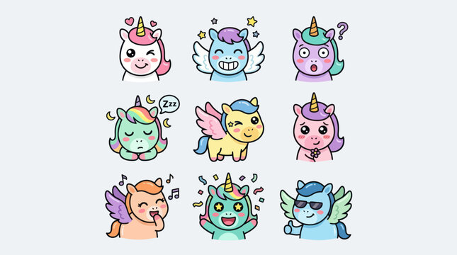 Cute unicorn emoticons and expressions