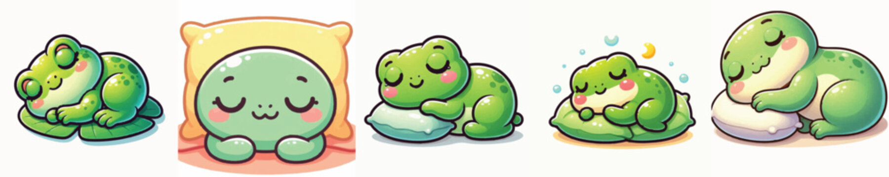 Vector of a cute cartoon frog character sleeping peacefully