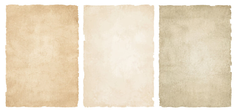 Vintage antique paper sheet collection with old aged parchment texture isolated on transparent background