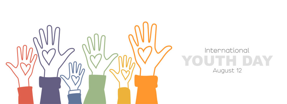 Youth day banner. Raised hands set.