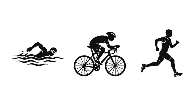 Triathlon Sports Icons Swimming Cycling Running.
