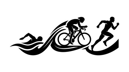 Obraz premium Triathlon athletes in motion silhouette.