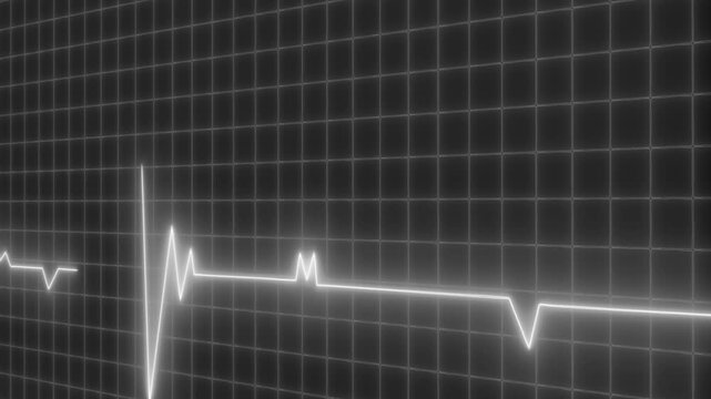 Glowing neon ecg heartbeat waveform on grid background animation