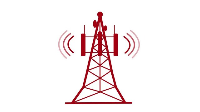 Wireless radio tower icon with signal waves animation