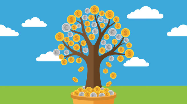 Growing Money Tree Concept with Coins as Leaves