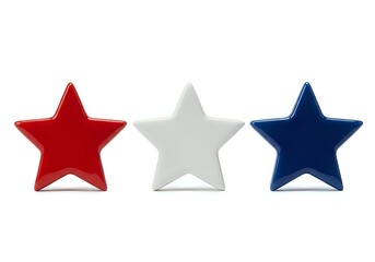 Fototapeta premium Three dimensional stars in red, gray and navy blue isolated on white background, suitable for rating systems, reviews, quality badges and design applications.