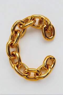 Decorative chain font: letter C crafted from interlinked gold rings on white