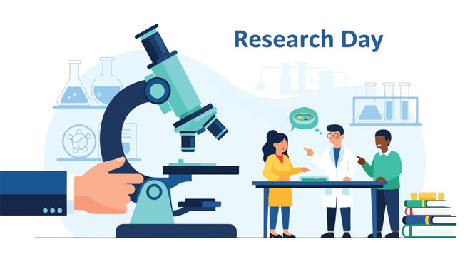 Research Day illustration with scientists