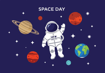 Astronaut in space with planets © Mulyadi