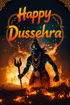 Banner poster greeting card Dussehra Hindu holiday, symbolizing victory good over evil AI Generative