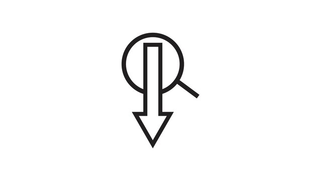 Search optimization icon vector illustration concept with down arrow inside magnifying glass.