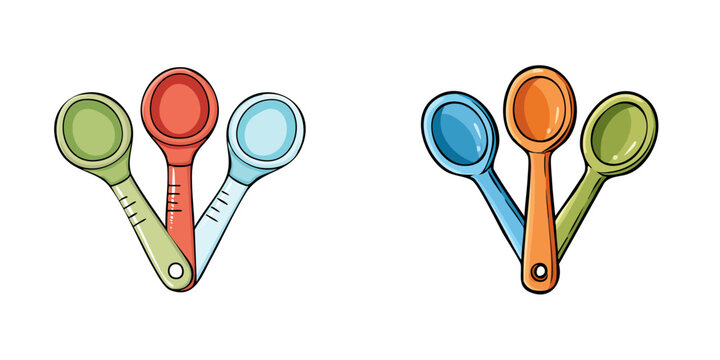 Colorful illustration set of cooking measuring spoons with various sizes and shades