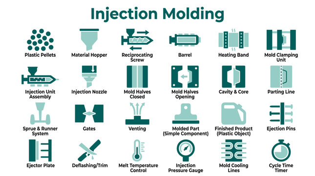 Injection Molding Process Explained With Detailed Components And Equipment Visual Guide Infographic