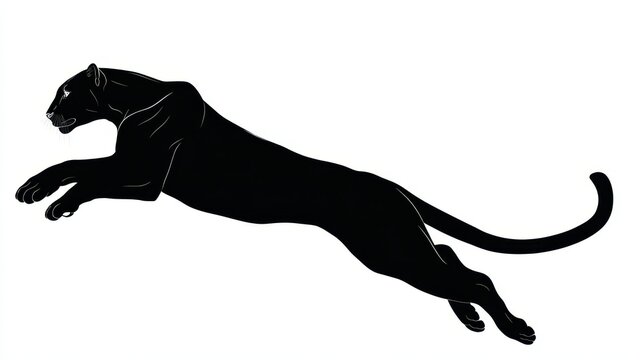 Dynamic side-view silhouette of a leaping leopard on white canvas